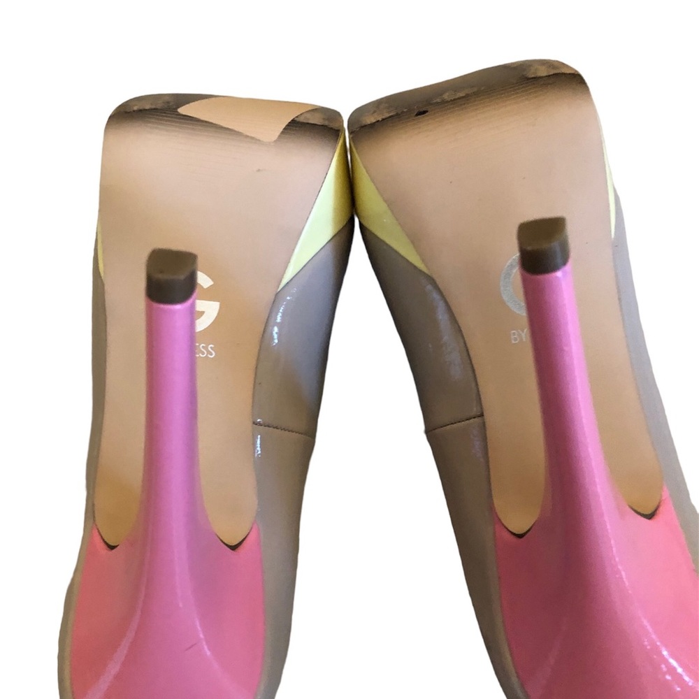 G By Guess Size 7.5. Patent Leather. Round Toe. Pink Yellow Beige. Platforms - Picture 5 of 6